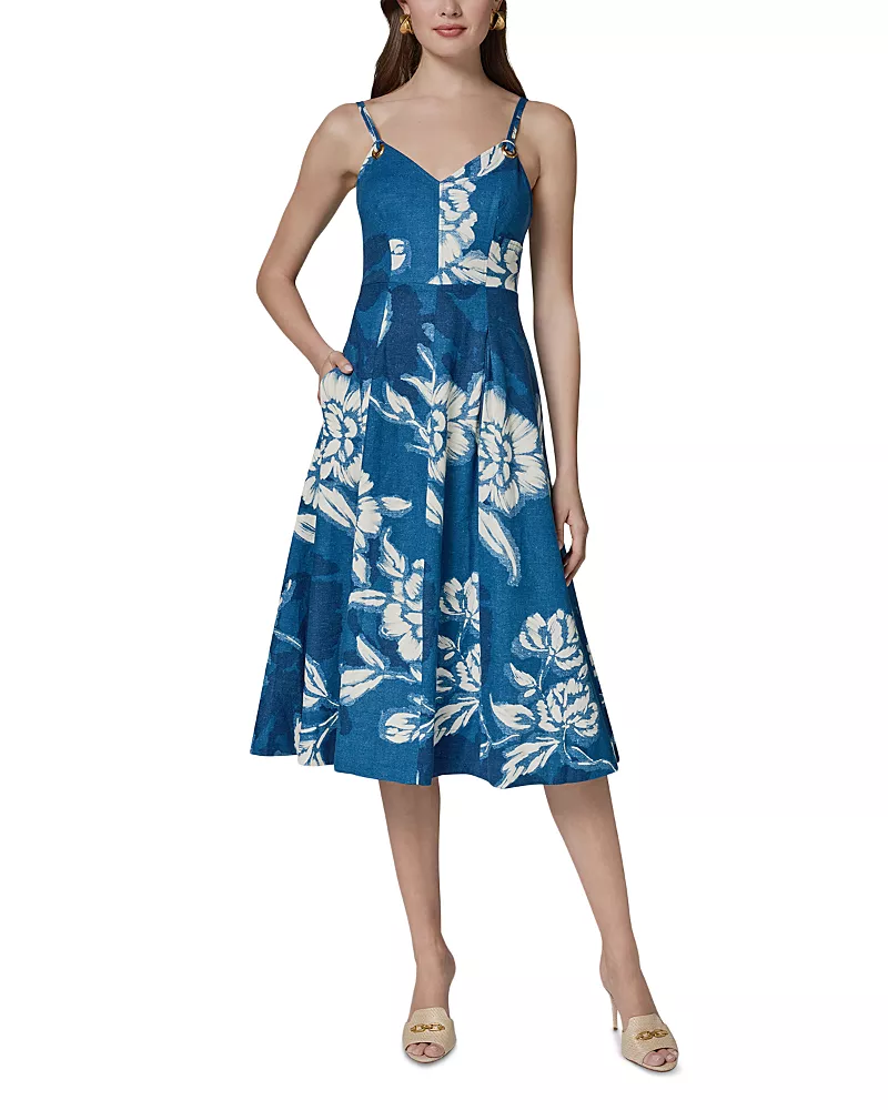 Donna Karan Printed Twin Strap Midi Dress
