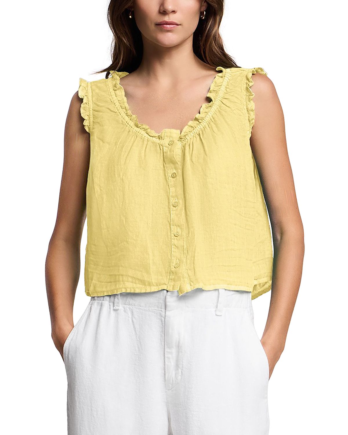 Velvet by Graham & Spencer Tana Linen Ruffle Trim Top