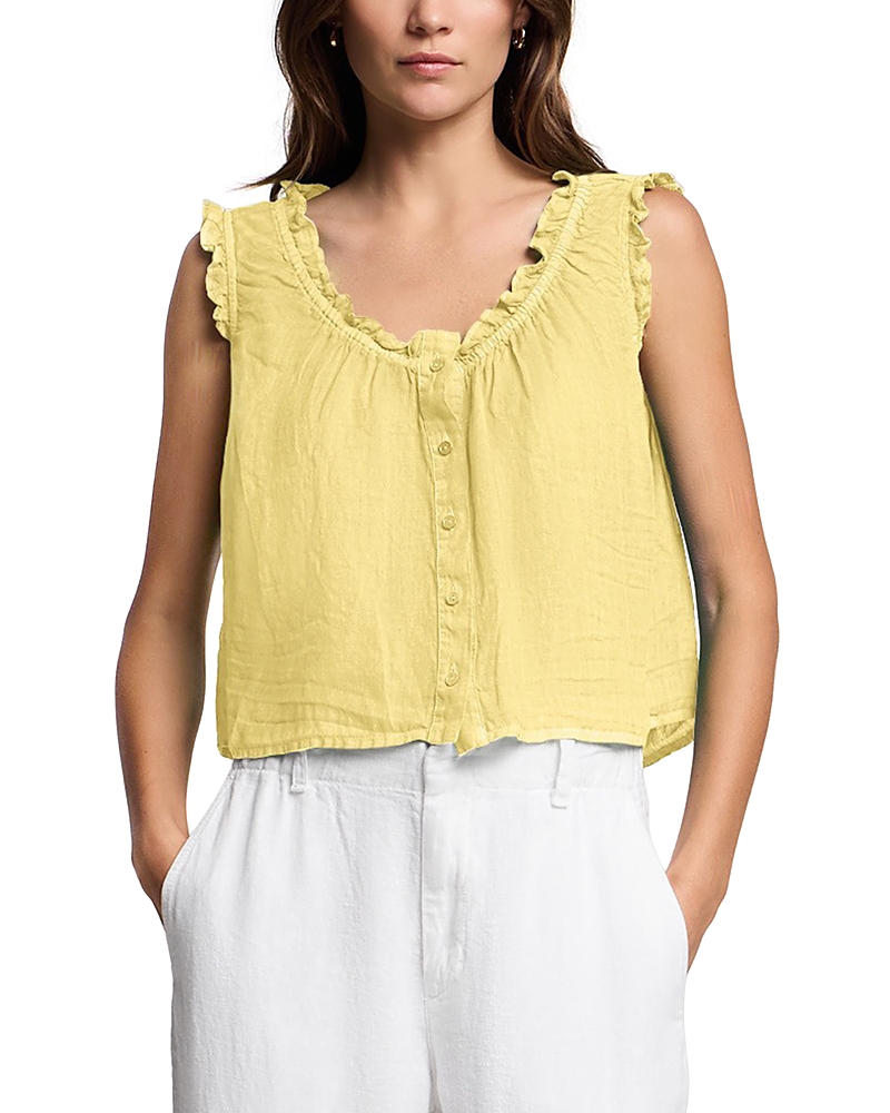 Velvet by Graham & Spencer Tana Linen Ruffle Trim Top