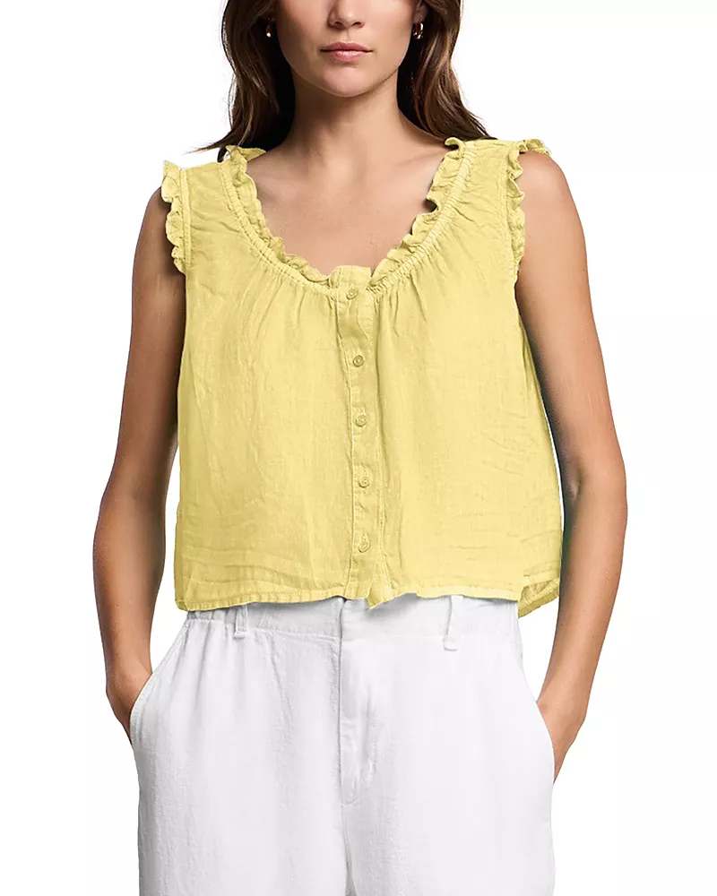 Velvet by Graham & Spencer Tana Linen Ruffle Trim Top