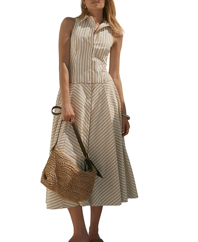 Mint Velvet Women's Stripe Button Midi Dress