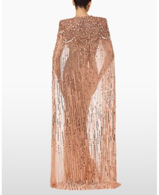  Lotus Lady Sequin-Embellished Cape Gown