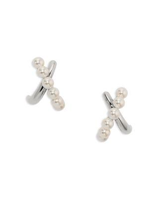 Nadri Esme Imitation Pearl Crossed Hoop Earrings