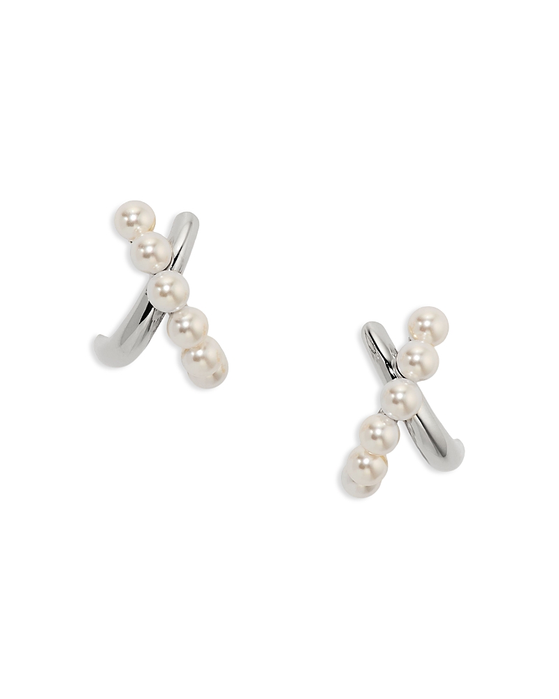 Nadri Esme Imitation Pearl Crossed Hoop Earrings