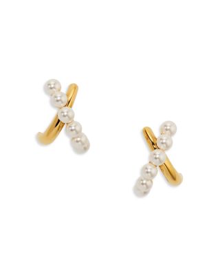 Esme Imitation Pearl Crossed Hoop Earrings