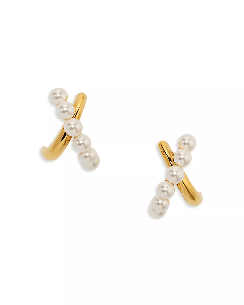 Nadri Esme Imitation Pearl Crossed Hoop Earrings