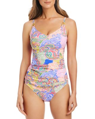Scoop Neck Tankini Top & Belted Hipster Bikini Bottom