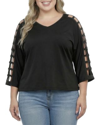 Plus 3/4 Sleeve Cutout Detail Top