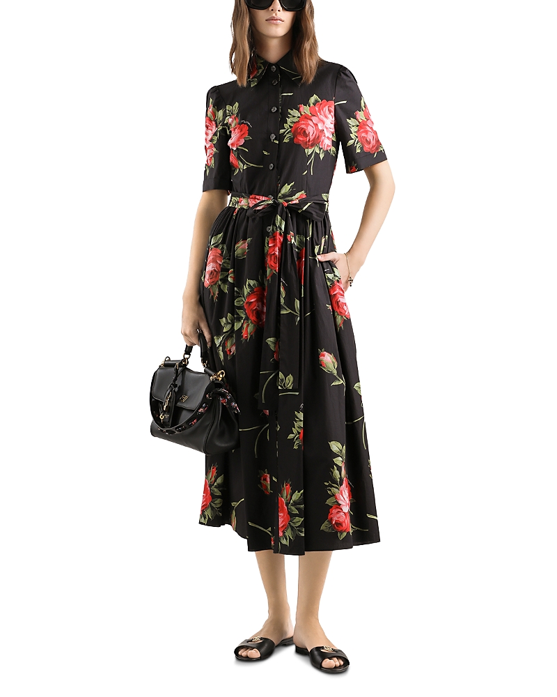 Dolce & Gabbana Rose Bouquet Print Poplin Shirt Dress
