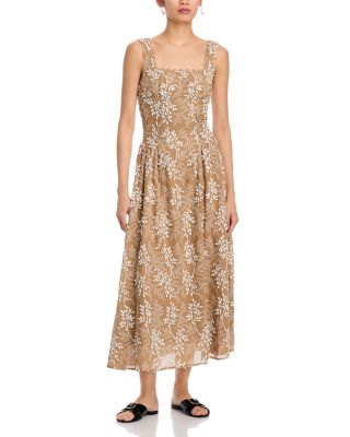 Moon River Square Neck Midi Dress In Brown