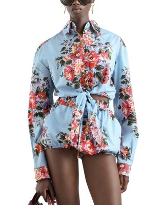 Flower Bouquet Print Cotton Shirt