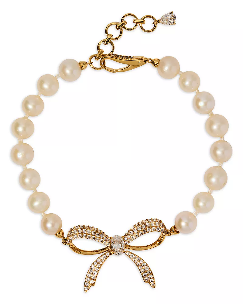 Nadri Eros Pave Bow & Pearl Bracelet