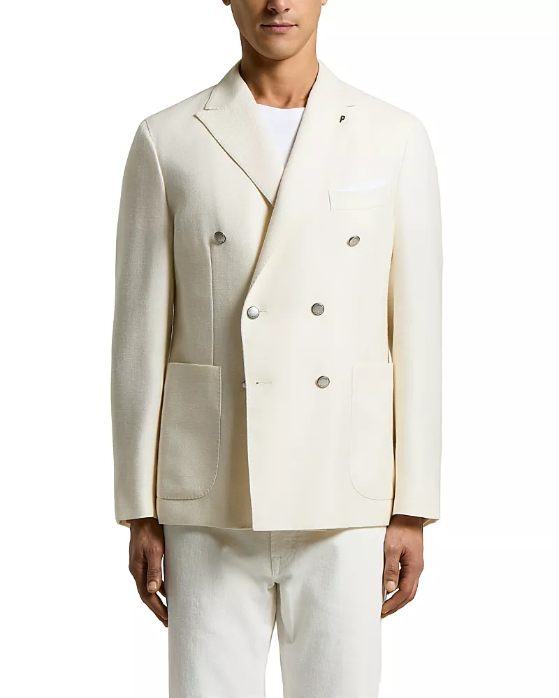 Peserico Regular Fit Six Button Double Breasted Wool, Silk, & Linen Blazer