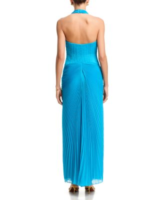 amur ruched bustier pleated dress Amur Ruched Bustier Pleated Ankle Dress - Olive