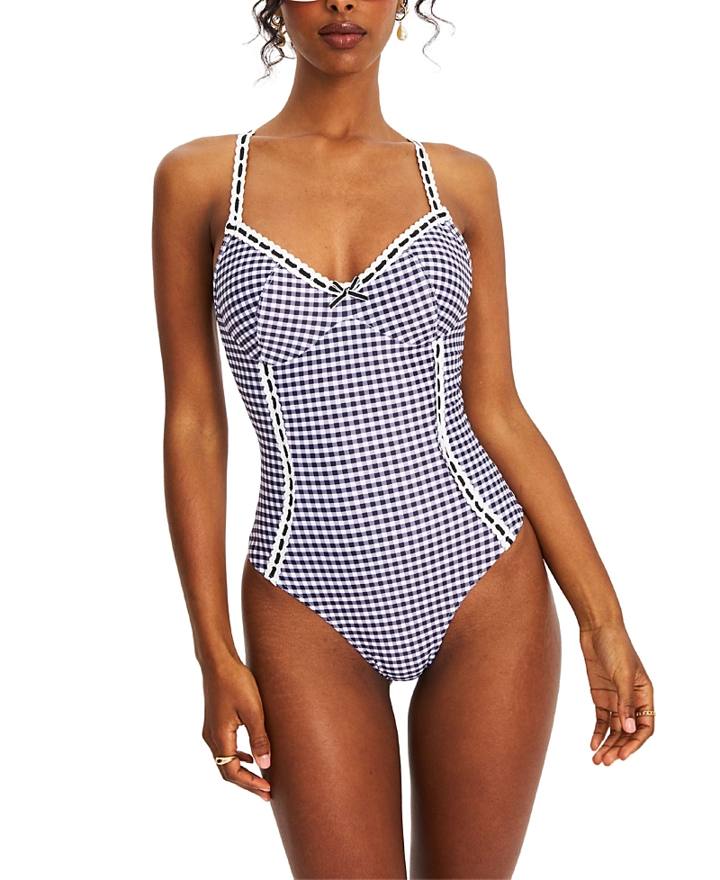 Miss Circle Gigi Gingham Lace Strap Backless Swimsuit