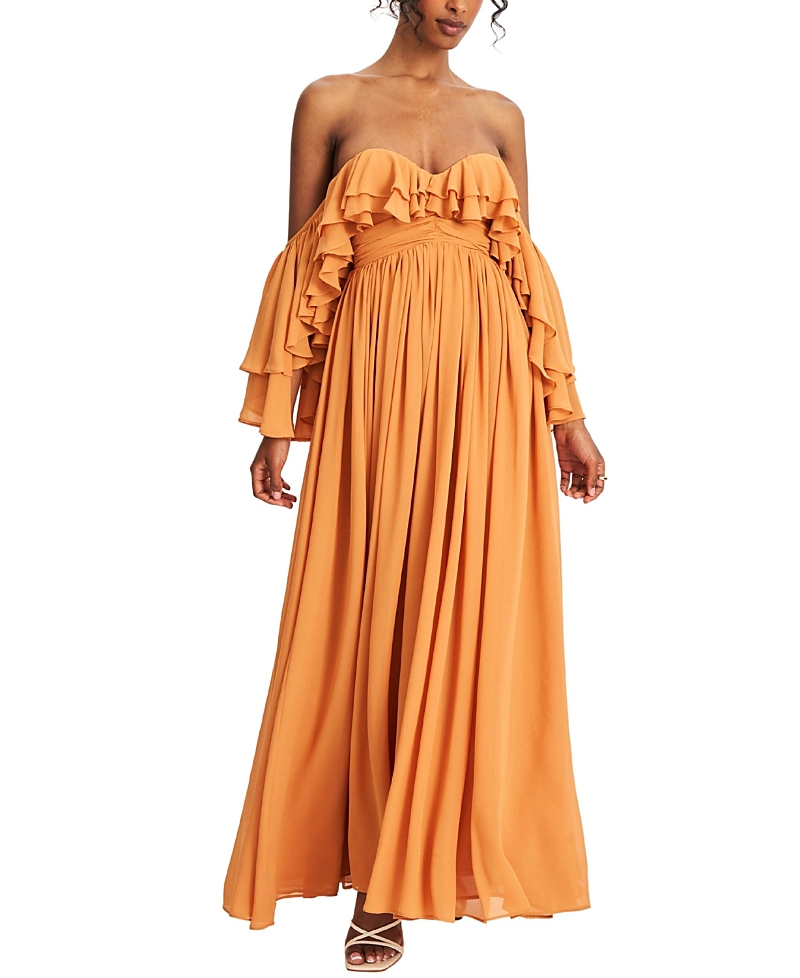 Miss Circle Kaela Off Shoulder Chiffon Maxi Dress