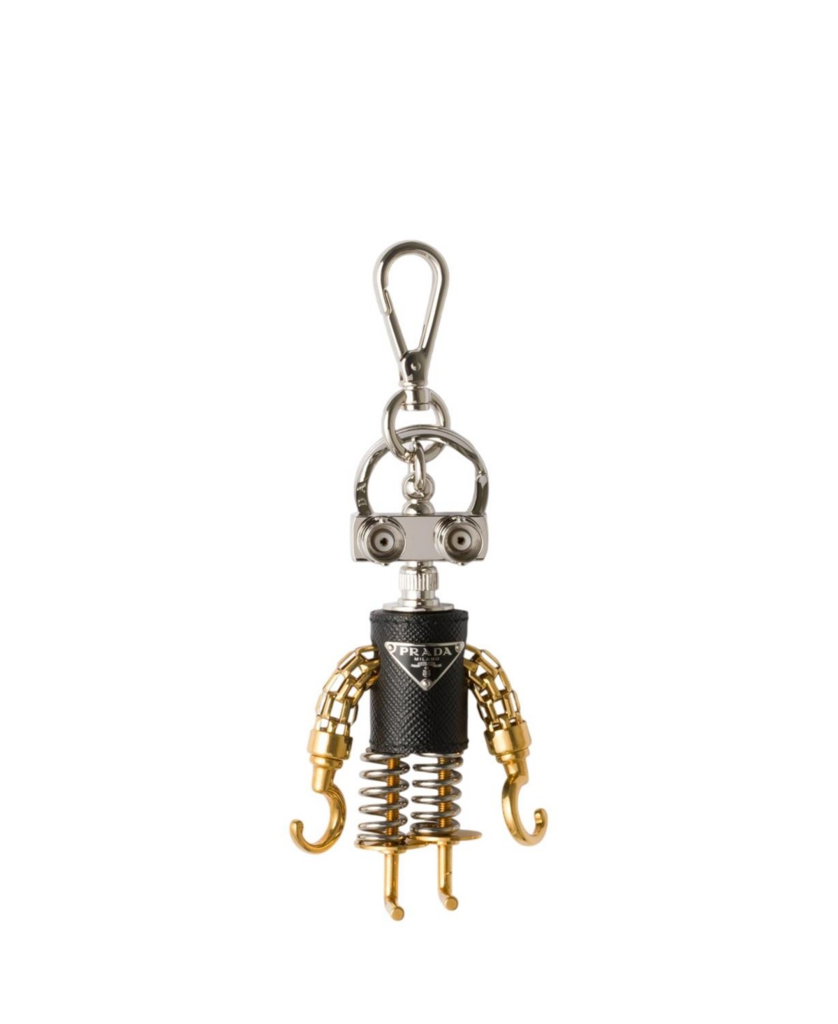 Prada Robot Saffiano Leather Keychain Charm in Gold/Silver