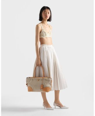 Large Linen And Leather Tote Bag