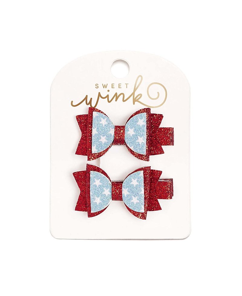 Sweet Wink Girls' Glitter Flag Bow Clip Set - Little and Big Kid