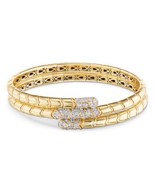 Titanium & 18K Yellow Gold Ondine Diamond Triple Row Bypass Bangle Bracelet
