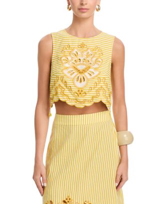 FARM Rio Striped Embroidered Top | Bloomingdale's Women