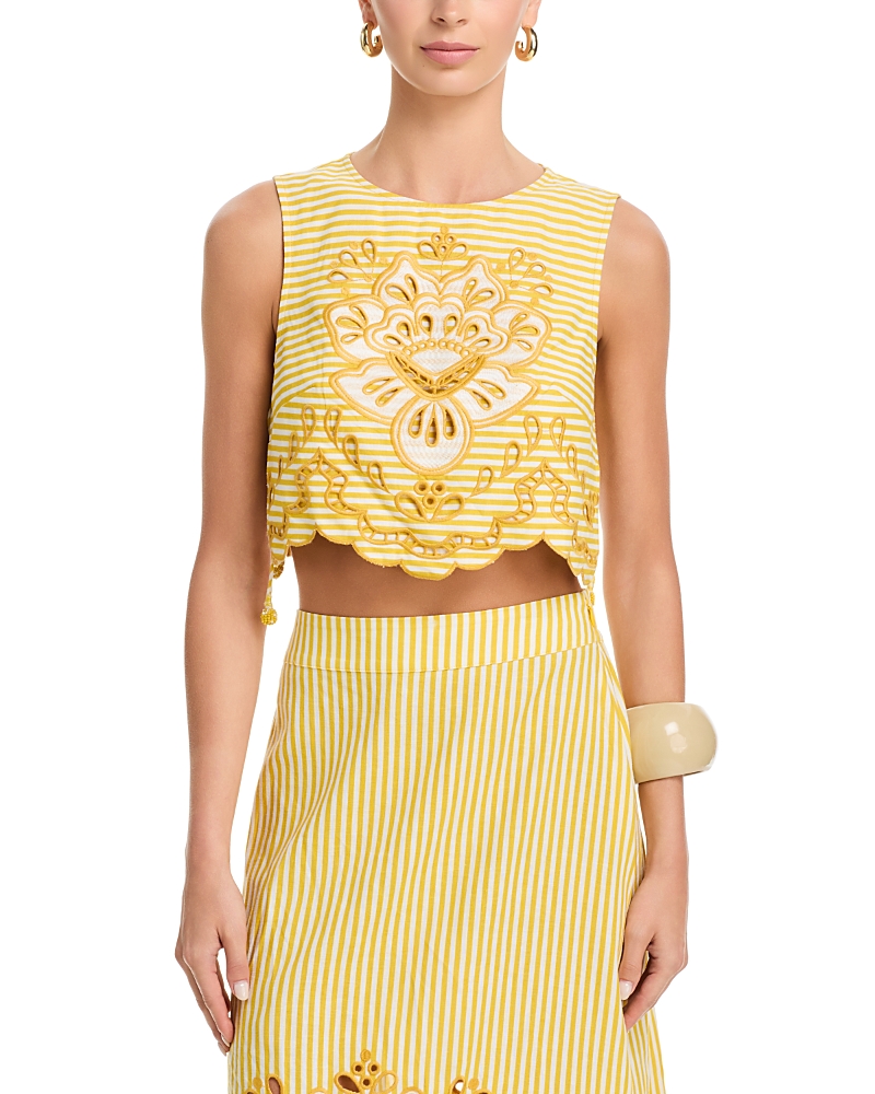 Farm Rio Striped Embroidered Top