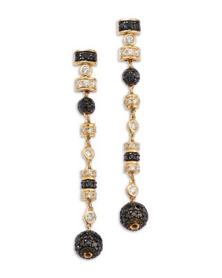 Black & White Diamond Drop Earrings in 14K Yellow Gold, 1.50 tcw
