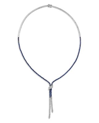 Blue Sapphire & Diamond Lariat Necklace, 18"