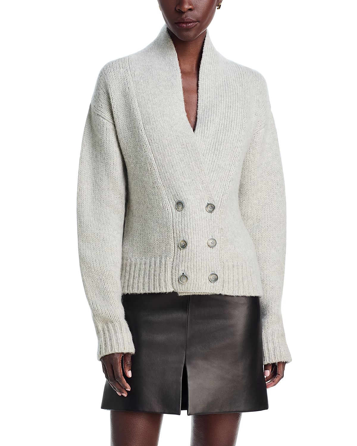 Brandon Maxwell The Lowen Cashmere Silk Knit Double Breasted Shawl Cardigan