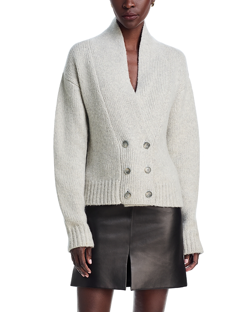 Brandon Maxwell The Lowen Cashmere Silk Knit Double Breasted Shawl Cardigan