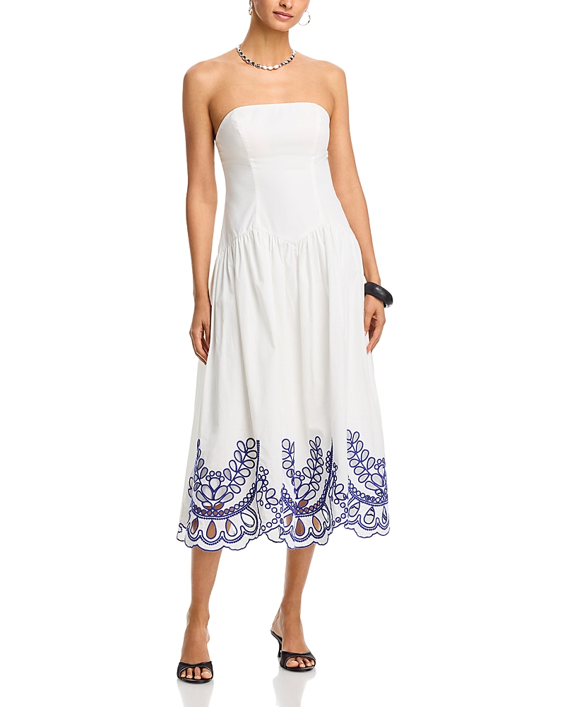 Moon River Strapless Tube Top Eyelet Midi Dress