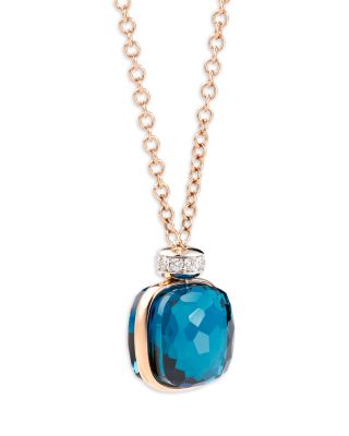 18K White & Rose Gold Nudo London Blue Topaz & Diamond Pendant Necklace, 16.5"