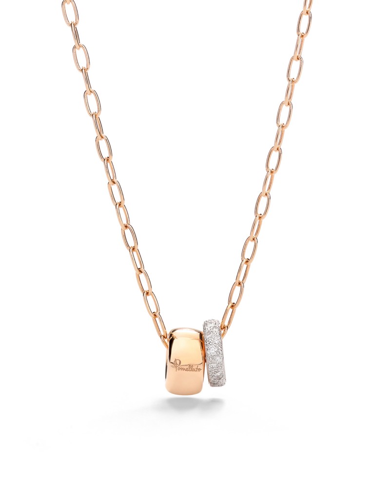 Pomellato 18K Rose Gold Iconica Diamond Pave Two Ring Pendant Necklace, 0.3 tcw