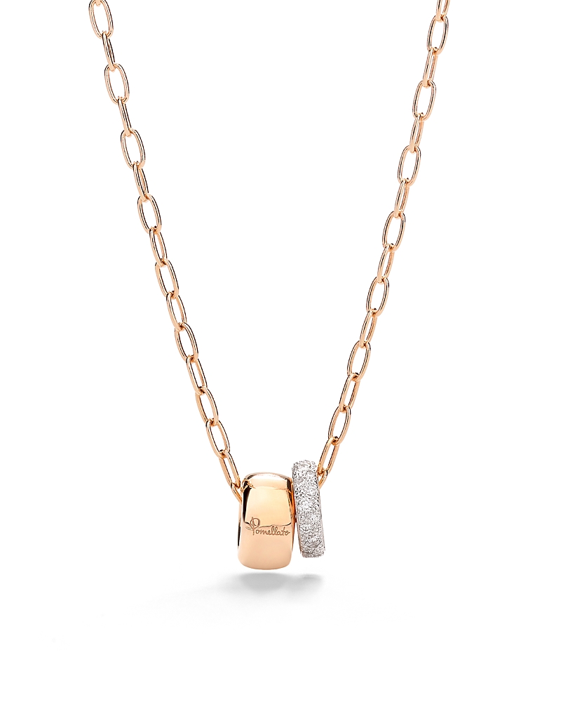 Pomellato 18K Rose Gold Iconica Diamond Pave Two Ring Pendant Necklace, 0.3 tcw