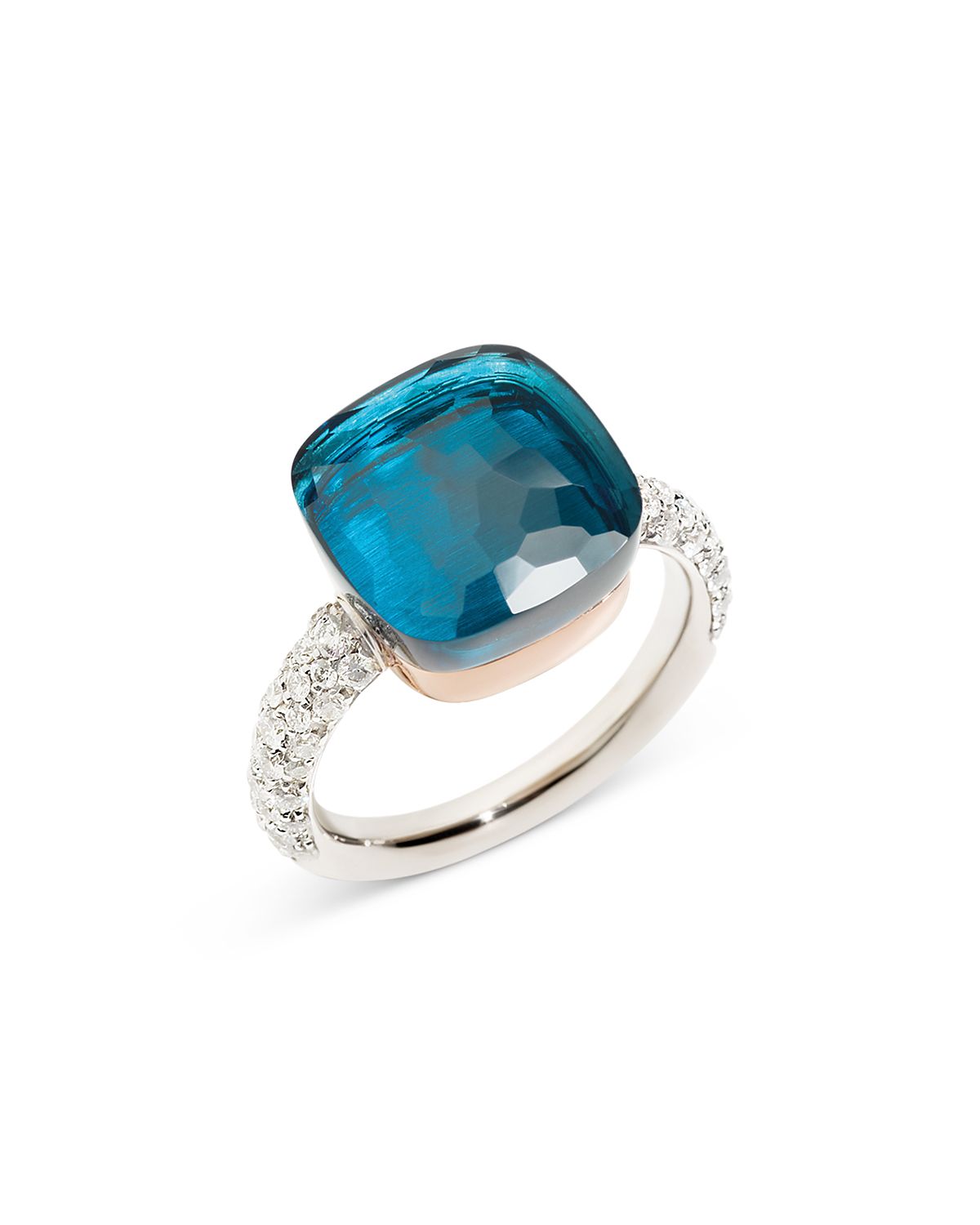Pomellato 18K Rose & White Gold Nudo London Blue Topaz & Diamond Pave Ring
