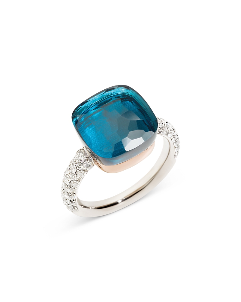 Pomellato 18K Rose & White Gold Nudo London Blue Topaz & Diamond Pave Ring
