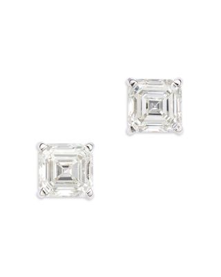 Luxe Collection Certified Lab Grown Diamond Asscher Cut Stud Earrings in 14K White Gold, 2.0-4.0 tcw