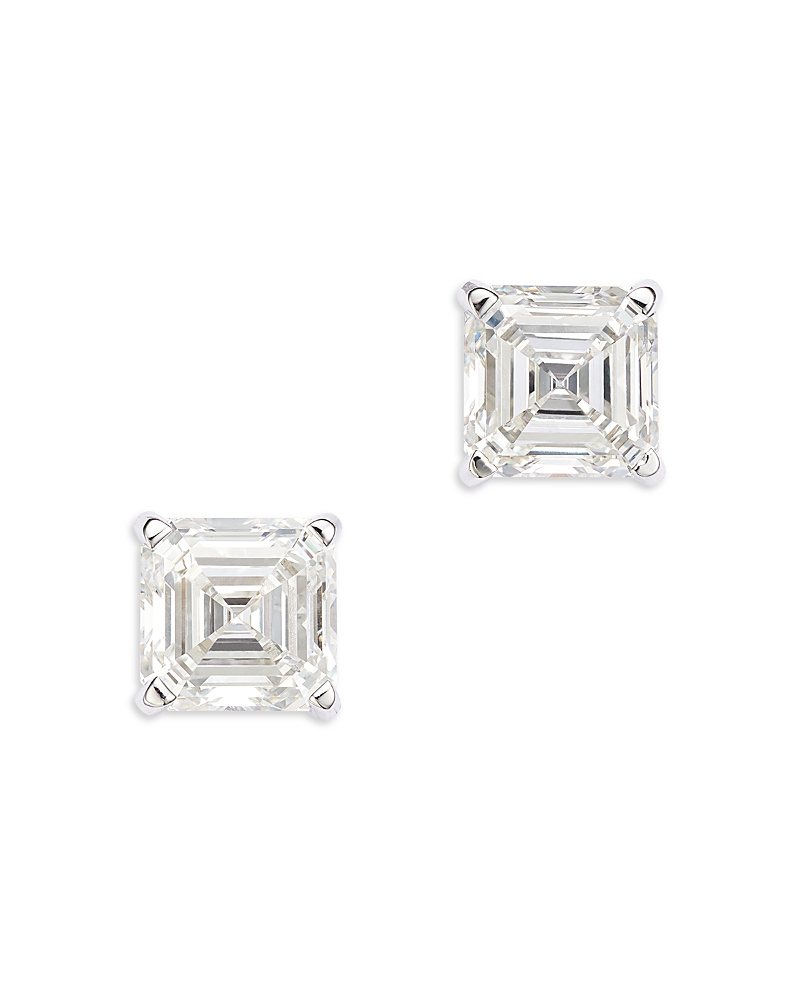 Bloomingdale's Fine Collection Luxe Collection Certified Lab Grown Diamond Asscher Cut Stud Earrings in 14K White Gold, 4.0 tcw