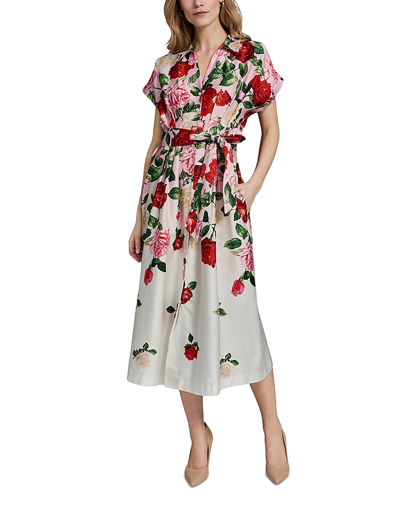 Karl Lagerfeld Paris Surplice Body Self Tie Floral Dress