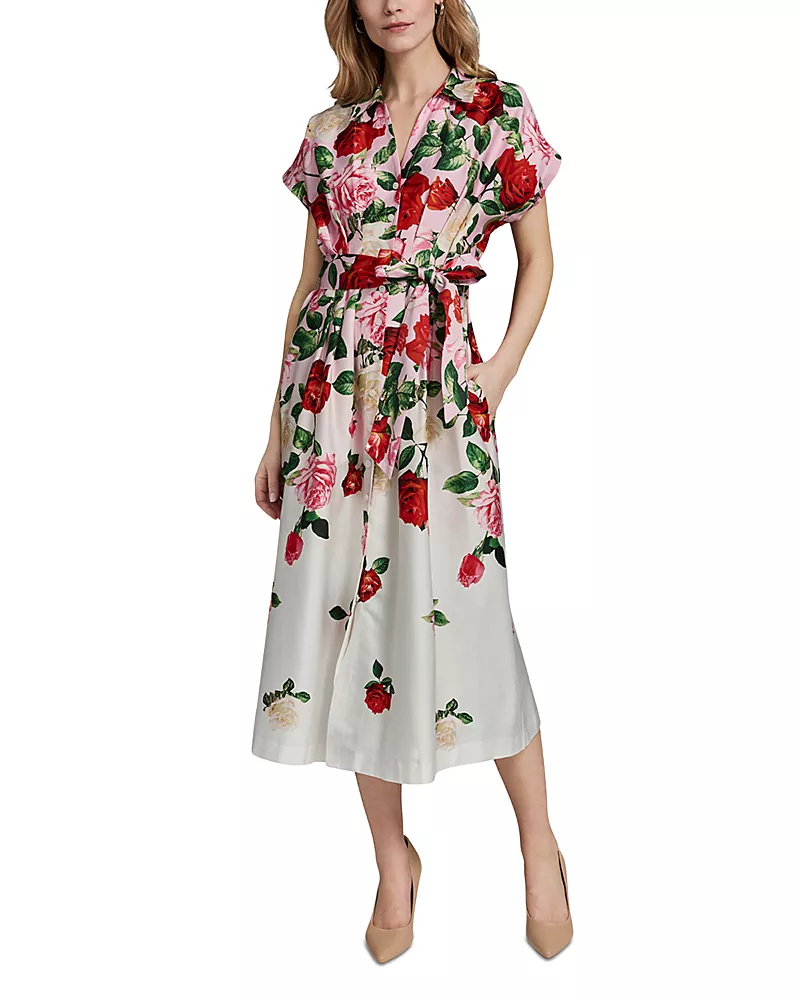 Karl Lagerfeld Paris Surplice Body Self Tie Floral Dress