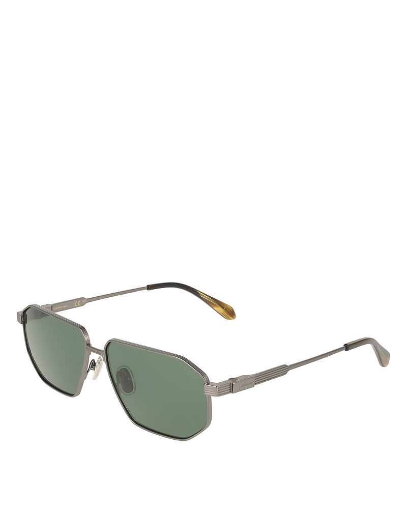 Ferragamo Titanium Rectangular Sunglasses, 59mm