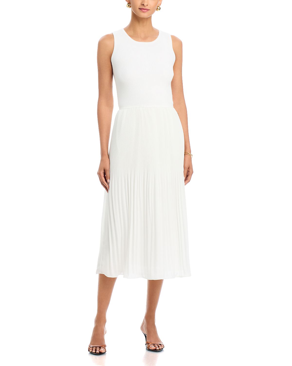 T Tahari Sleevless Rib Top Release Pleated Skirt Dress
