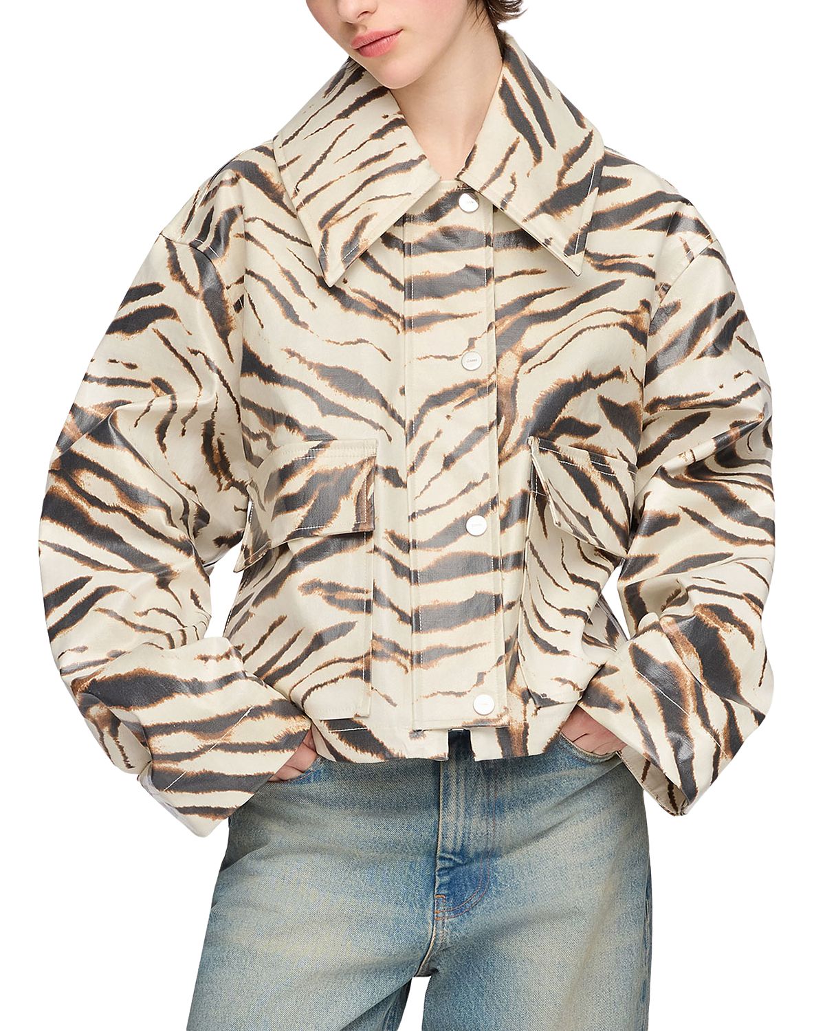 Ganni Laminated Zebra Print Jacket