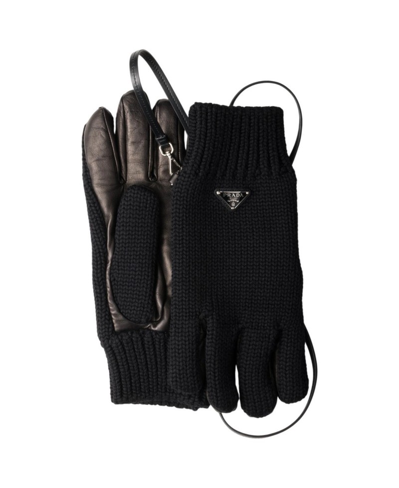 Prada Wool and Nappa Leather Gloves in Black