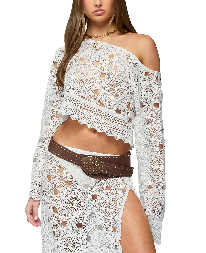 Edikted Milana Sheer Lace Off Shoulder Top
