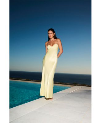 Devin Yellow Satin Maxi Dress