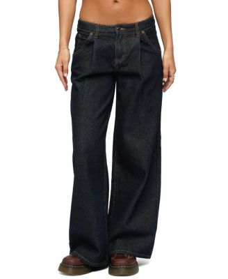 Pleated Low Rise Wide Leg Jeans