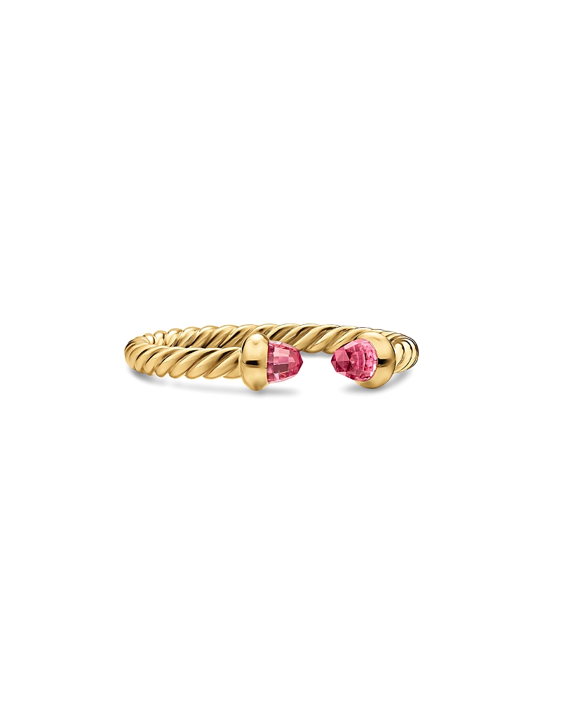 Micro Cablespira Flex Open Ring in 18K Yellow Gold with Pink Tourmalines, 2.5mm