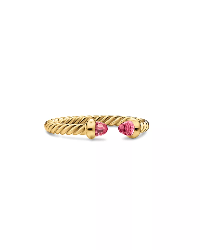 Micro Cablespira Flex Open Ring in 18K Yellow Gold with Pink Tourmalines, 2.5mm