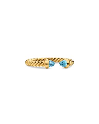 Micro Cablespira&reg; Flex Open Ring in 18K Yellow Gold with Blue Topaz, 2.5mm